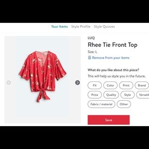 Size large Rhee Tie Front Top.